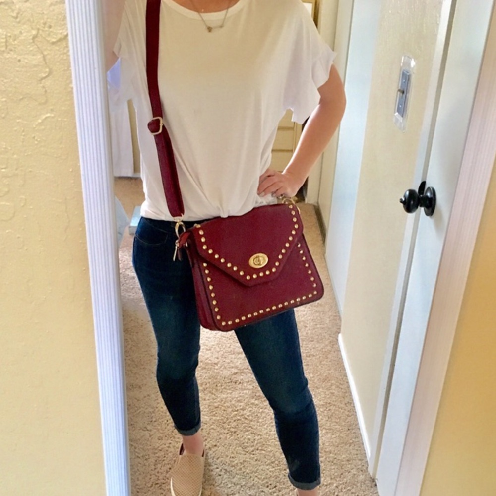 Pomagranet Gold Stud Satchel Crossbody Bag